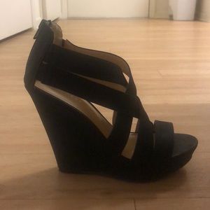 Chinese laundry black leather  wedge heels